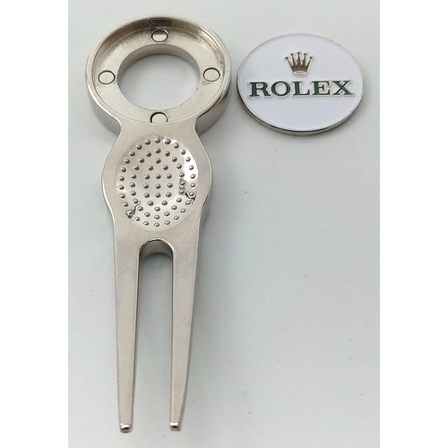 849 - A Rolex Branded Golf Putting Green Divot Repair Tool with Removable Ball Marker. 8cm. As new.