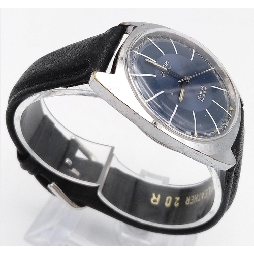 1149 - A Men’s Vintage Rotary 17 Jewel Incabloc Blue Face Watch. 36mm Including Crown. Good Working Order.