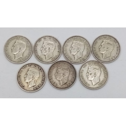 1257 - A Parcel of 7 Pre-1947 Silver Shillings, All WW2 Dated and Consecutive
Date Run 1939-1945 Inclusive.... 