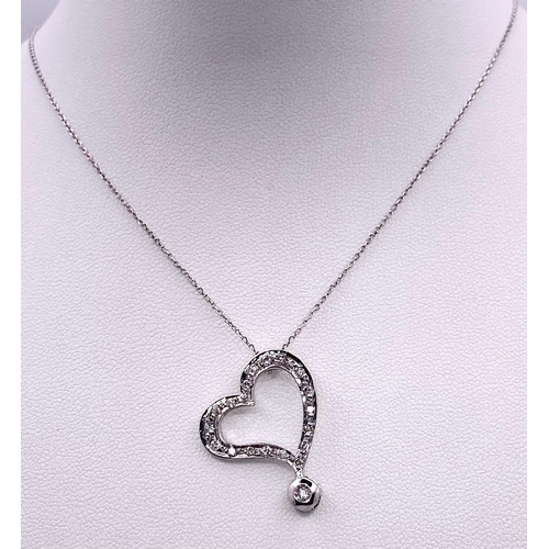 1353 - An 18K White Gold and Diamond Heart Pendant on an 18K White Gold Disappearing Necklace. 2.5cm pendan... 