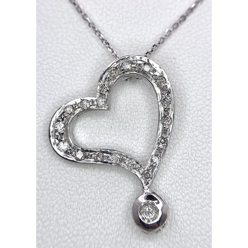 1353 - An 18K White Gold and Diamond Heart Pendant on an 18K White Gold Disappearing Necklace. 2.5cm pendan... 