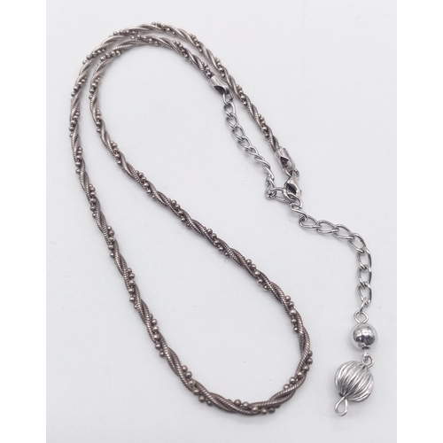 1545 - A fancy 925 silver rope & curb chain with beads. Total weight 14.4G. Total length 52cm.