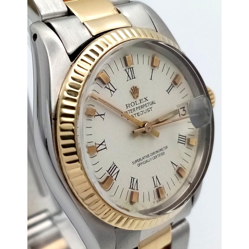 17 - A Bi-Metal Rolex Oyster Perpetual Datejust Mid-Size Unisex Watch. 18k gold and stainless steel brace... 