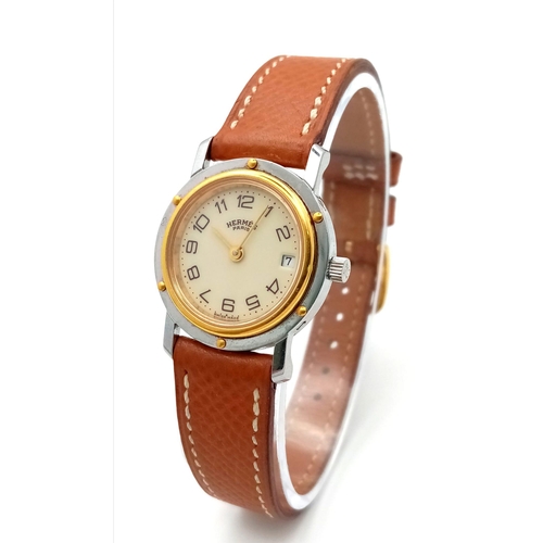 241 - A FABULOUS HERMES OF PARIS LADIES WRISTWATCH WITH GOLD AND STAINLESS STEEL BODY AND TASTEFUL CREAM D... 