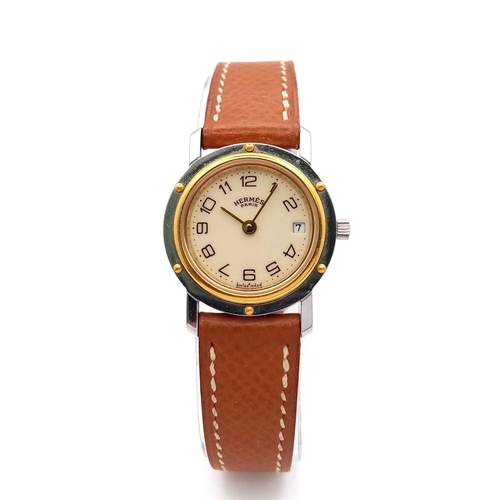 241 - A FABULOUS HERMES OF PARIS LADIES WRISTWATCH WITH GOLD AND STAINLESS STEEL BODY AND TASTEFUL CREAM D... 