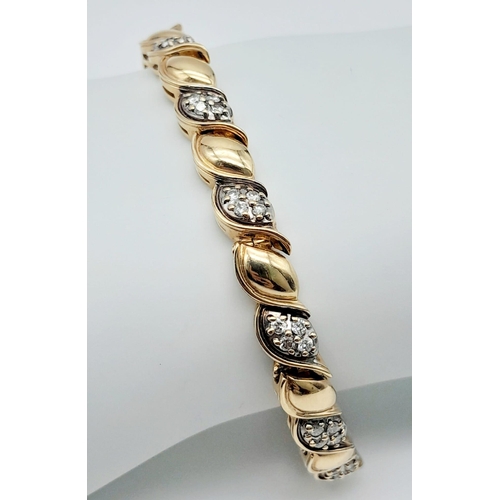 354 - 14K YELLOW GOLD DIAMOND SET BRACELET WITH APPROX 0.72CT DIAMONDS, WEIGHT 22.7G AND 19CM LONG