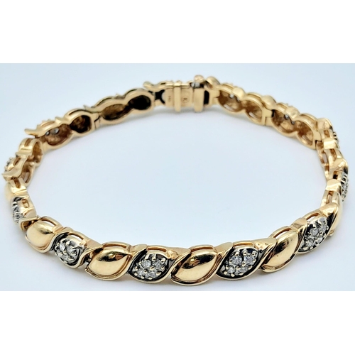 354 - 14K YELLOW GOLD DIAMOND SET BRACELET WITH APPROX 0.72CT DIAMONDS, WEIGHT 22.7G AND 19CM LONG