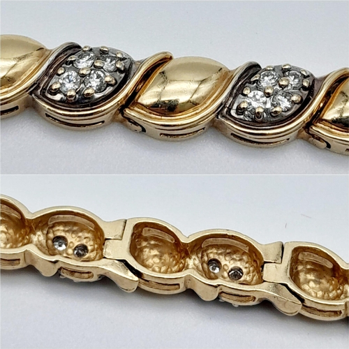 354 - 14K YELLOW GOLD DIAMOND SET BRACELET WITH APPROX 0.72CT DIAMONDS, WEIGHT 22.7G AND 19CM LONG