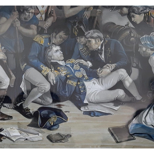 458 - An Antique Framed and Glazed, Large Coloured Print of ‘The Death of Lord
Nelson on the Victory 1805’... 