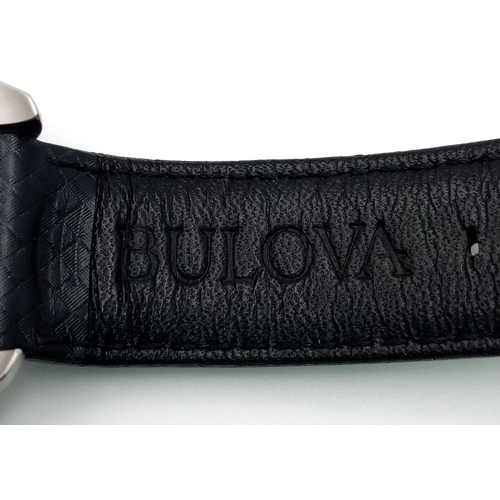 468 - A BULOVA TACHYMETER AUTOMATIC GENTS WATCH WITH 3 SUBDIALS ON THE ORIGINAL BULOVA LEATHER STRAP AND I... 