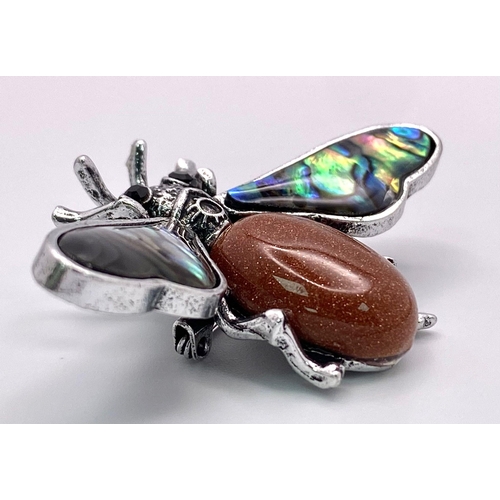 478 - A Marcasite Spider and Goldstone Bee Brooch! Enemies or friends - its your choice. Spider - 4 x 3cm,... 