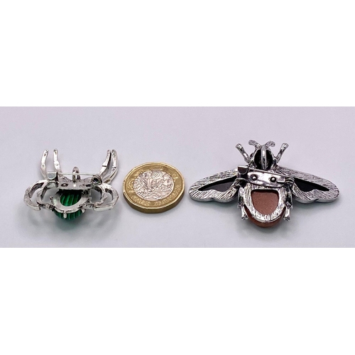 478 - A Marcasite Spider and Goldstone Bee Brooch! Enemies or friends - its your choice. Spider - 4 x 3cm,... 