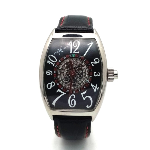 482 - A KRISS KADOR DIAMOND SPINNING ROULETTE AUTOMATIC WATCH WITH SKELETON BACK , NEW AND UNWORN .   34 X... 