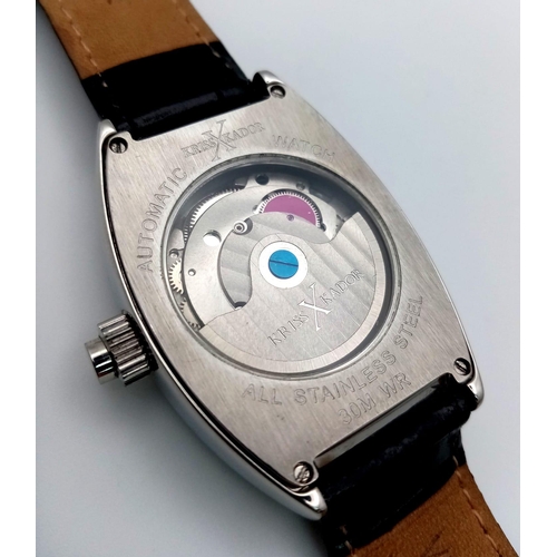 482 - A KRISS KADOR DIAMOND SPINNING ROULETTE AUTOMATIC WATCH WITH SKELETON BACK , NEW AND UNWORN .   34 X... 