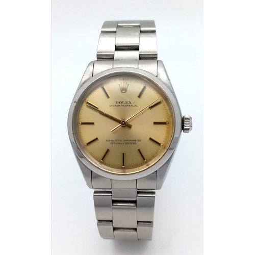 619 - A Vintage Rolex Oyster Perpetual Automatic Gents Watch. Stainless steel bracelet and case - 34mm. Go... 