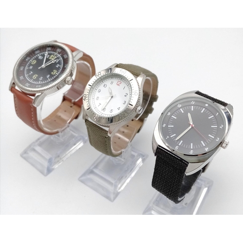 914 - A Parcel of Three Unworn Military Homage Watches Comprising; 1) 1940’s Japanese Pilot (50mm), 2) 198... 