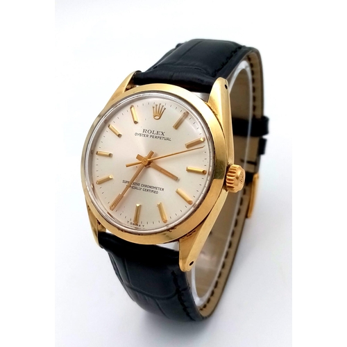 601 - A VINTAGE ROLEX OYSTER PERPETUAL GENTS WATCH ON THE ORIGINAL ROLEX BLACK LEATHER STRAP ONLY WORN A F... 