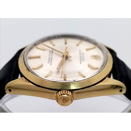 601 - A VINTAGE ROLEX OYSTER PERPETUAL GENTS WATCH ON THE ORIGINAL ROLEX BLACK LEATHER STRAP ONLY WORN A F... 