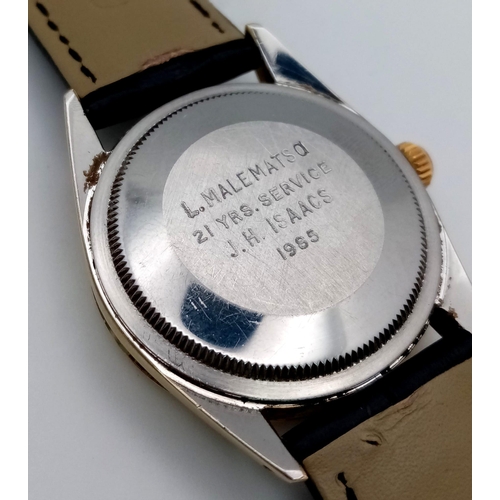 601 - A VINTAGE ROLEX OYSTER PERPETUAL GENTS WATCH ON THE ORIGINAL ROLEX BLACK LEATHER STRAP ONLY WORN A F... 