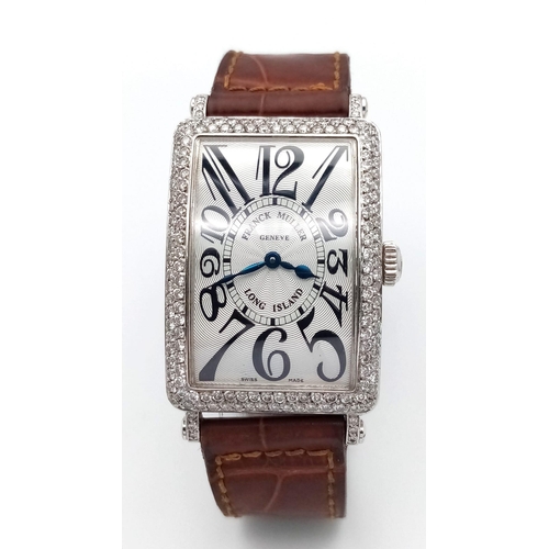 605 - A Frank Muller Long 18K White Gold and Diamonds Long Island Limited Edition Ladies Watch - 952QZ. Br... 