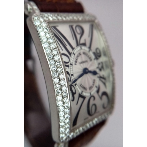 605 - A Frank Muller Long 18K White Gold and Diamonds Long Island Limited Edition Ladies Watch - 952QZ. Br... 