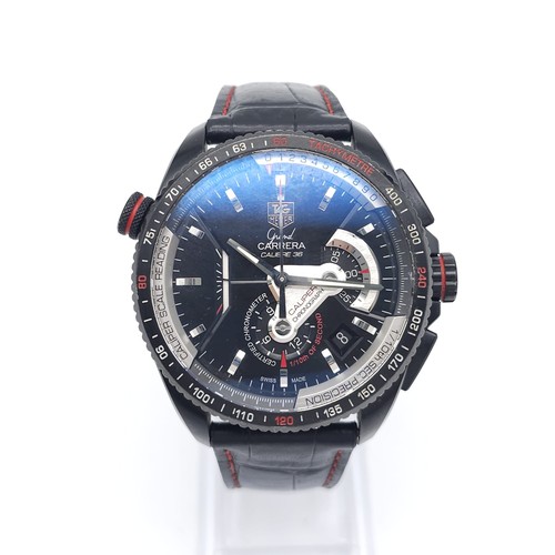 421 - A Tag Heuer Carrera Calibre 36 Gents Watch. Black leather strap. Stainless steel case - 44mm. Black ... 