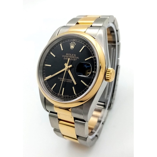 142 - A Rolex Oyster Perpetual Datejust Bi-Metal Gents Watch. 18K gold and stainless steel bracelet and ca... 