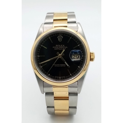 142 - A Rolex Oyster Perpetual Datejust Bi-Metal Gents Watch. 18K gold and stainless steel bracelet and ca... 