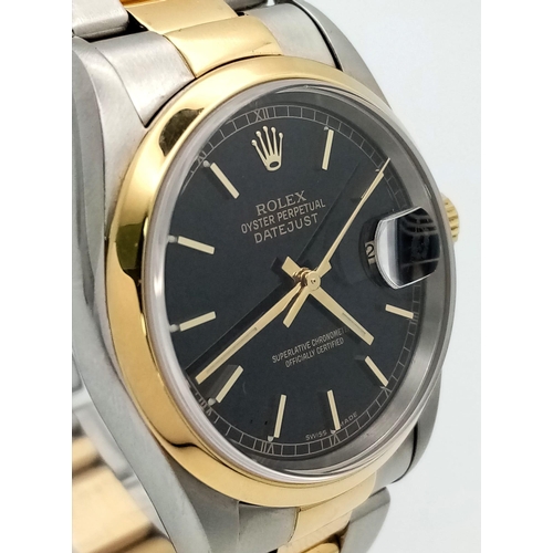 142 - A Rolex Oyster Perpetual Datejust Bi-Metal Gents Watch. 18K gold and stainless steel bracelet and ca... 