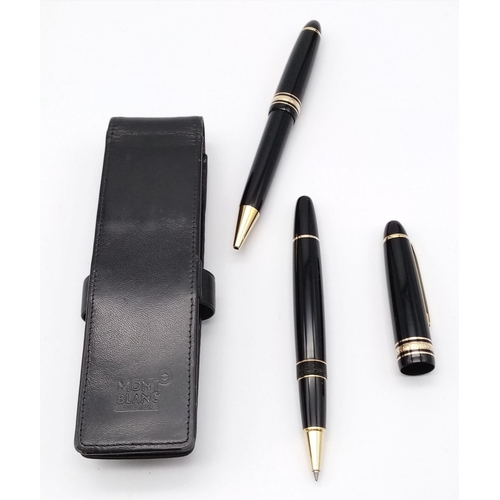 629 - A MONTBLANC 2 PEN SET IN QUALITY LEATHER CASE . THE FAMOUS MEISTERSTUCK DESIGN , A REALLY BEAUTIFUL ... 