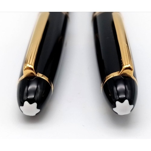 629 - A MONTBLANC 2 PEN SET IN QUALITY LEATHER CASE . THE FAMOUS MEISTERSTUCK DESIGN , A REALLY BEAUTIFUL ... 