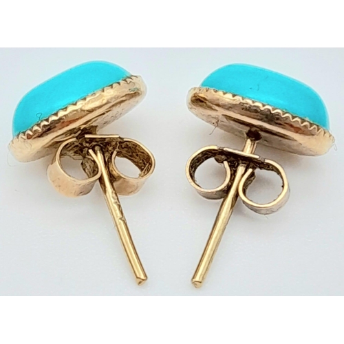 1479 - A Pair of Vintage 9K Yellow Gold and Turquoise Stud Earrings. 1.15g total weight