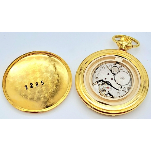 1600 - A Vintage Bernex 17 Jewel Half Hunter Gold Plated Pocket Watch. Top winder. White dial. Ornate decor... 