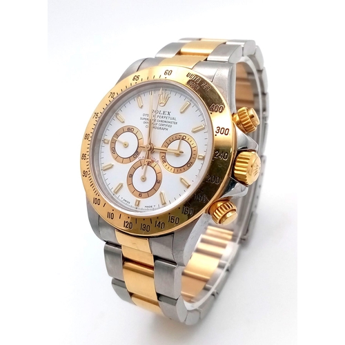 270 - A Rolex Bi-Metal Daytona Gents Watch. 18K Gold and Stainless Steel Bracelet and Case - 40mm. White d... 