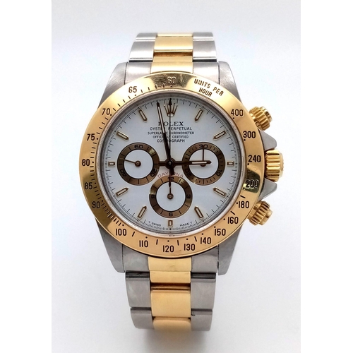 270 - A Rolex Bi-Metal Daytona Gents Watch. 18K Gold and Stainless Steel Bracelet and Case - 40mm. White d... 