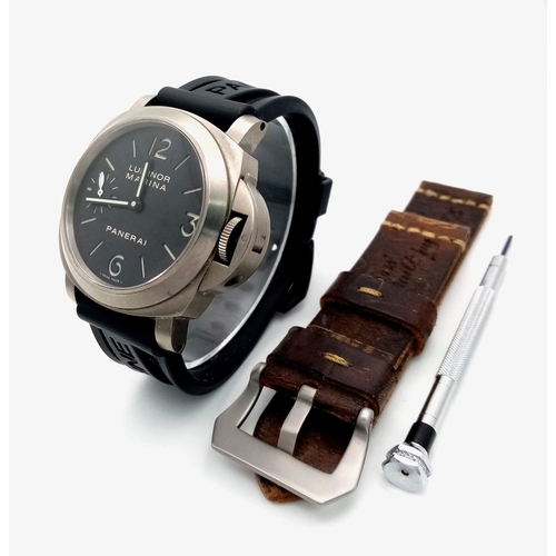 283 - A Panerai Luminor Marina Automatic Gents Watch. Black rubber strap. Titanium case - 44mm. Black dial... 