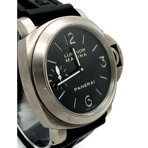 283 - A Panerai Luminor Marina Automatic Gents Watch. Black rubber strap. Titanium case - 44mm. Black dial... 