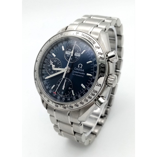 632 - An Omega Speedmaster Automatic Chronograph Gents Watch. Stainless steel bracelet and case - 39mm. Ic... 