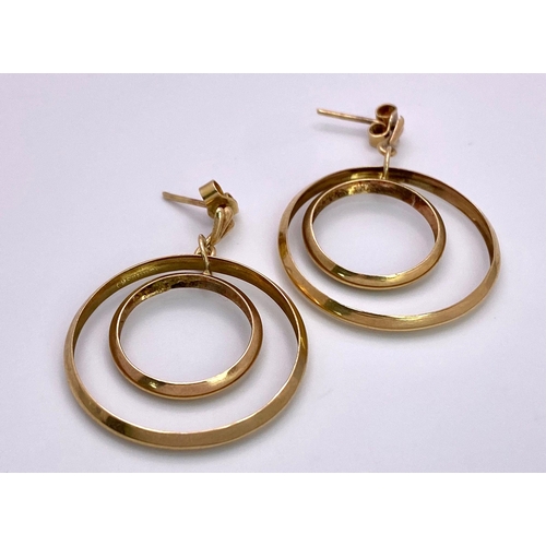 1473 - A Vintage Pair of 9K Yellow Gold Hoop within a Hoop Earrings! 2.65g total weight.