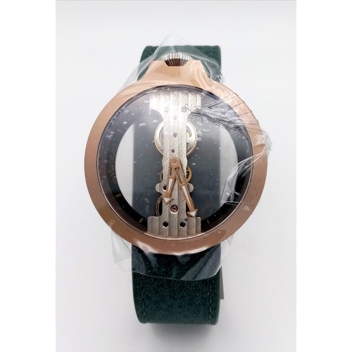 652 - A Verticale Mechanical Top Winder Gents Watch. Green leather strap. Ceramic skeleton case - 42mm. As... 