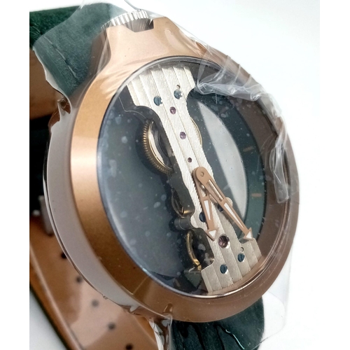 652 - A Verticale Mechanical Top Winder Gents Watch. Green leather strap. Ceramic skeleton case - 42mm. As... 