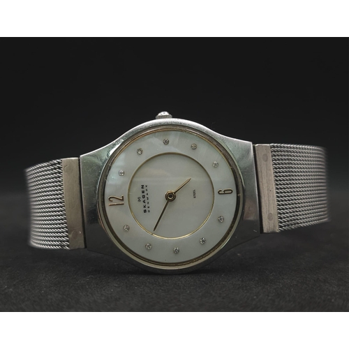 890 - A Skagen of Denmark Quartz Ladies Watch. Stainless steel bracelet and case - 28mm. Mother of pearl d... 