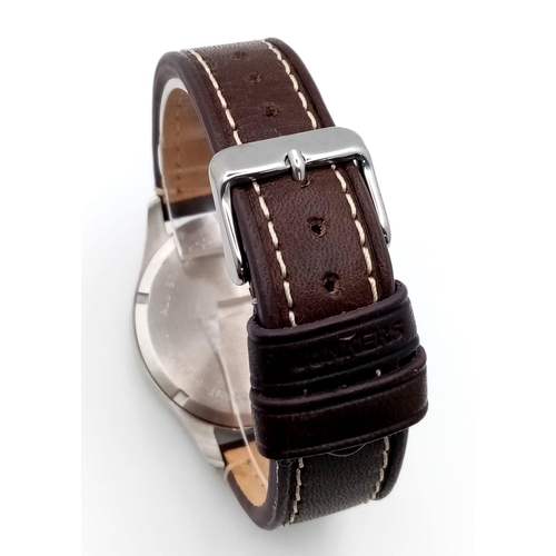 955 - A German Junkers Cockpit Quartz Gents Watch. Brown leather strap. Stainless steel case - 40mm. Beige... 