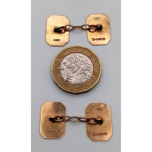 1154 - A Pair of Vintage 9K Yellow Gold Cufflinks. 3.35g total weight.