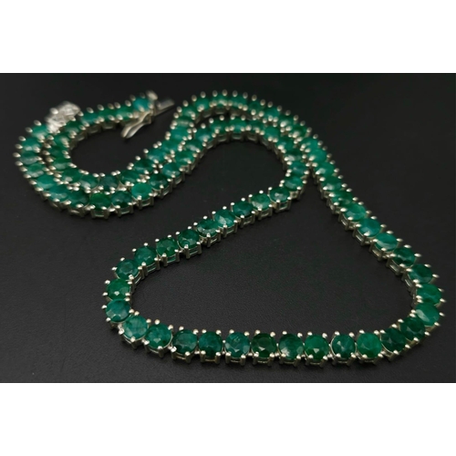 1330 - A iridescent Emerald gemstone, Sterling Silver, Tennis Necklace. Measures 42cm in length and weighs ... 