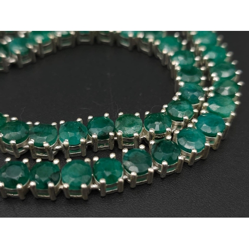 1330 - A iridescent Emerald gemstone, Sterling Silver, Tennis Necklace. Measures 42cm in length and weighs ... 