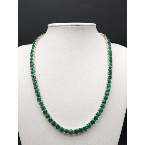 1330 - A iridescent Emerald gemstone, Sterling Silver, Tennis Necklace. Measures 42cm in length and weighs ... 