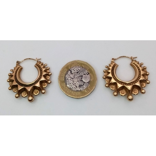 1617 - A Wonderful Vintage  Pair of Sunshine Hoop Earrings. 2.72g total weight.