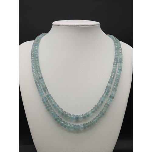 1435 - An iridescent, double row Aquamarine Gemstone Necklace with a 925 Silver clasp.
Total weight: 50.23g... 