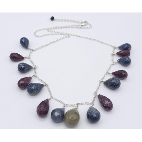 1442 - A parcel of Matching, Untreated Sapphire, Sterling Silver Jewellery.
Featuring a 43cm Necklace and a... 